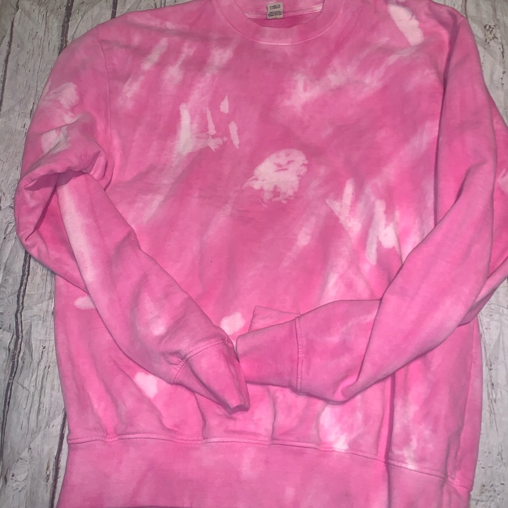 Sporty and Rich pink tie dye crew neck sweater unisex S